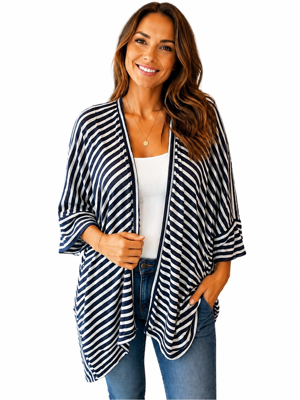 Liz‎ Claiborne Navy White Stripe Collection Wrap Cardigan Oversized M/L NWT